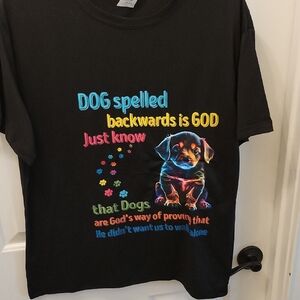 Tshirt Center Black Tee with Colorful Dog Design